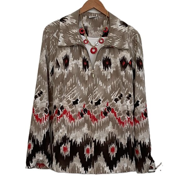 Ikat Zip Front Long Sleeve Anorak Jacket Chico's Zenergy XL - Picture 1 of 5